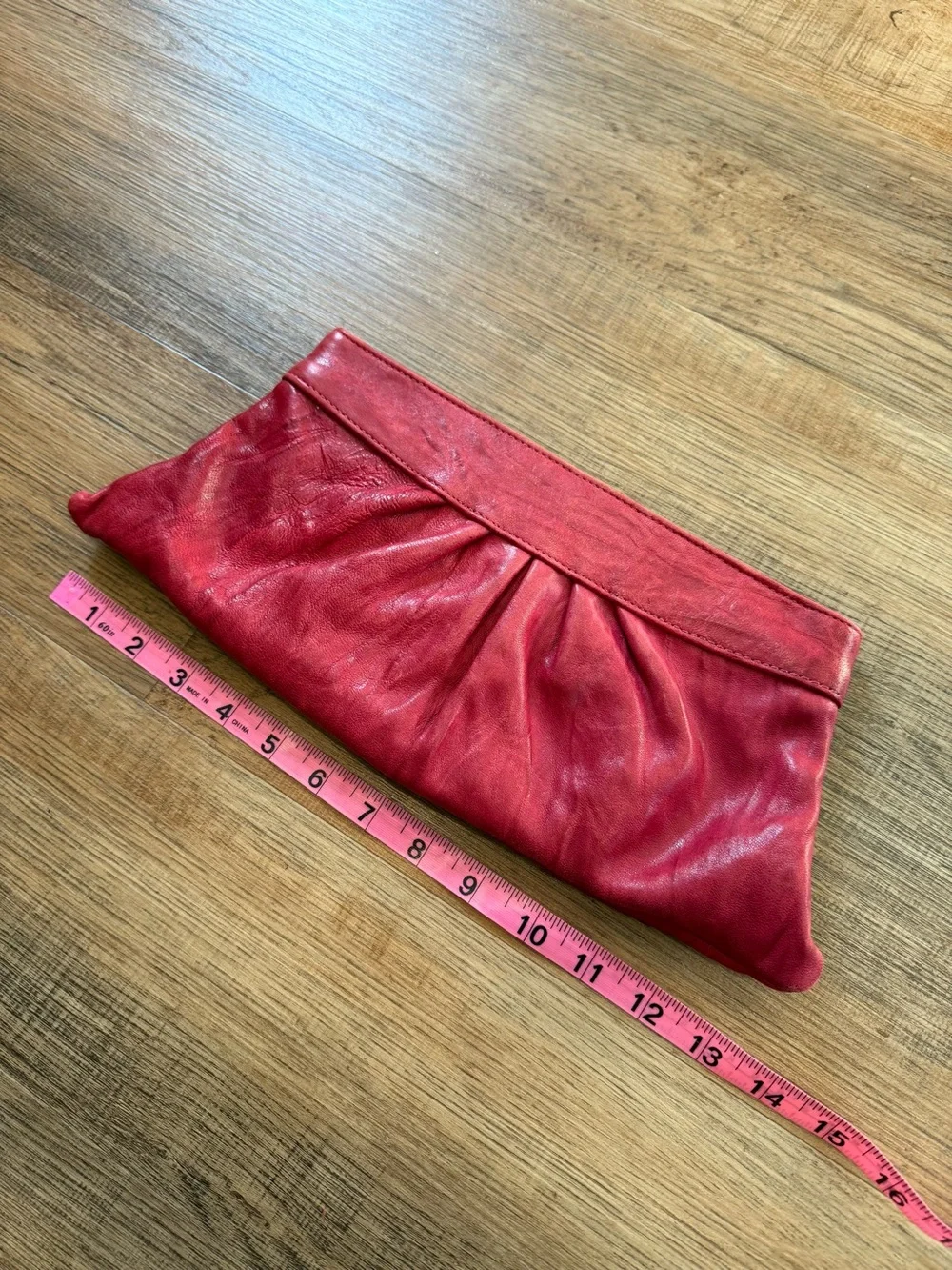 Lauren Merkin Red Leather Pleated Clutch